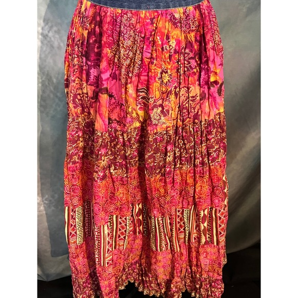 St. John's Bay Vintage Y2K Tiered Maxi Skirt Women's 16 Floral Print Denim Waist - Picture 2 of 5